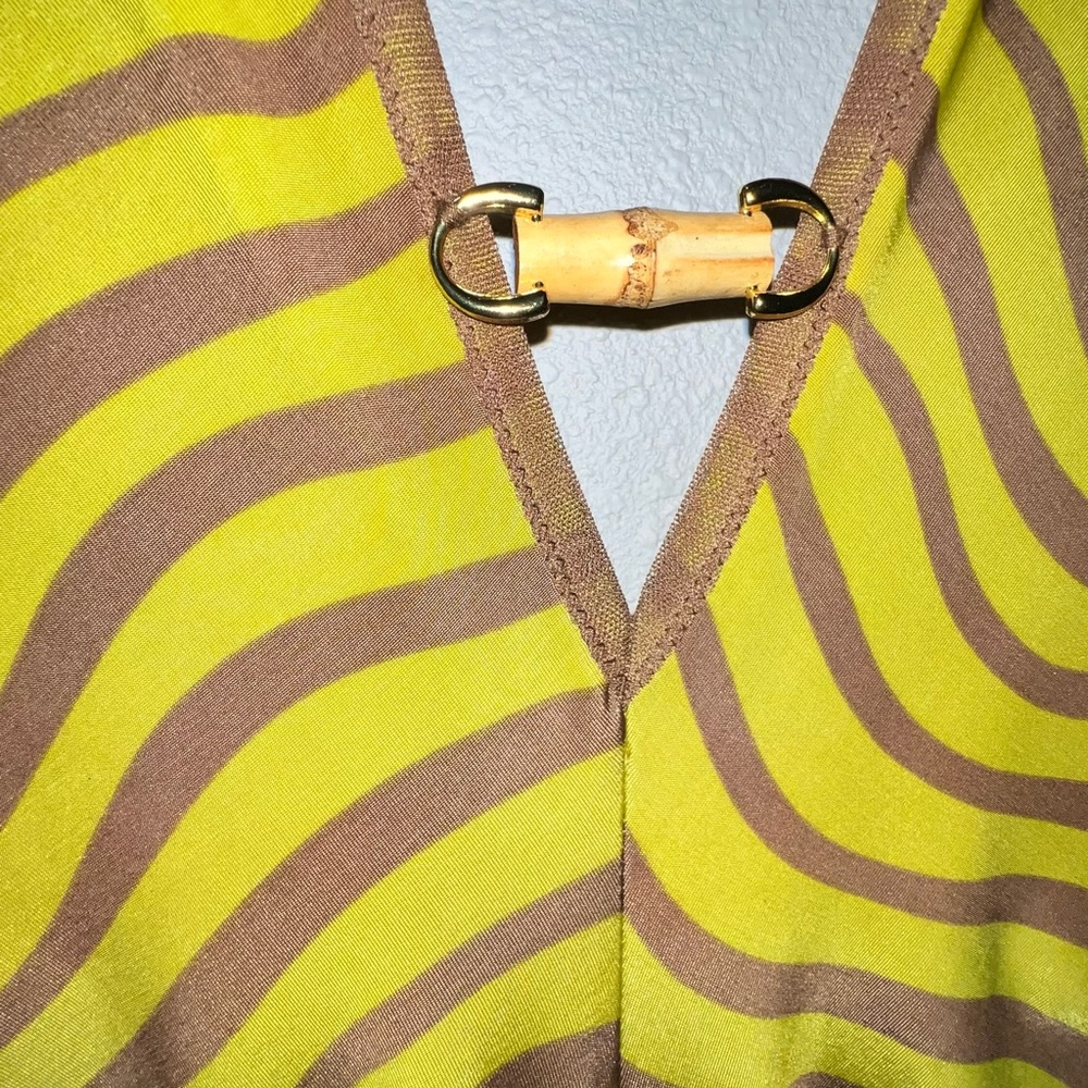 Striped V-Neck Dress in Yellow and Brown - Picture 2 of 12